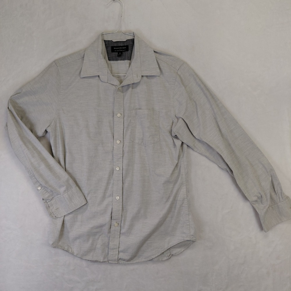 Banana Republic Soft Wash Tailored Slim Fit Button Down Shirt Mens Medium Gray